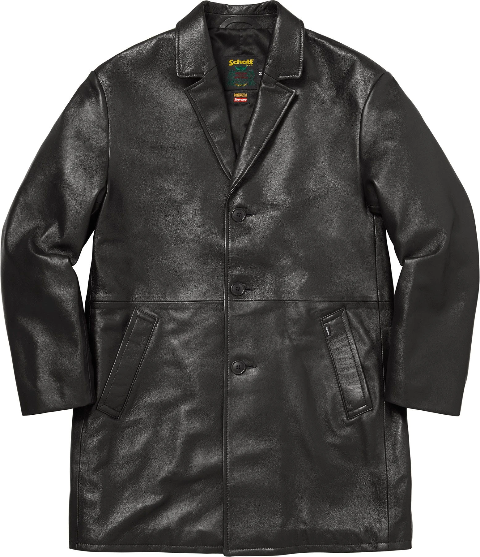 Supreme x Schott Leather Overcoat Black SS26 Week 9